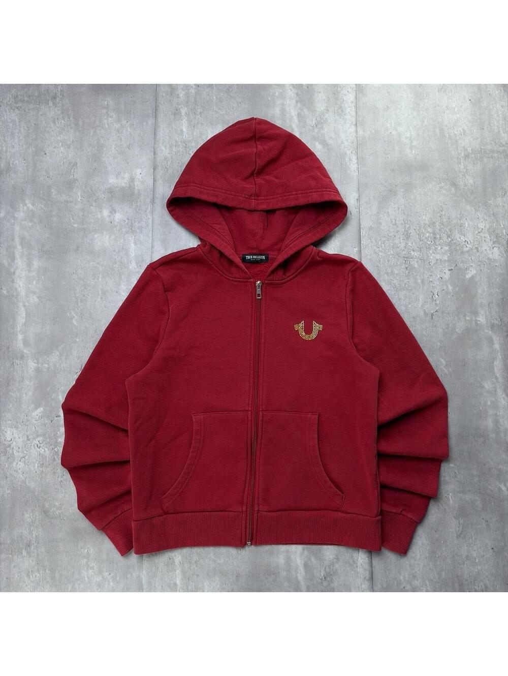 Y2K Burgundy True Religion Grunge Skater Zip Up Hoodie